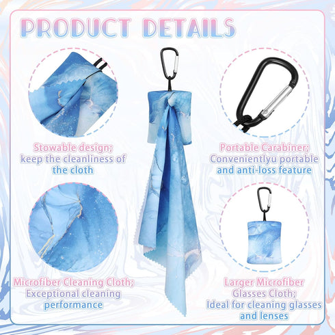 10 Pcs Microfiber Cleaning Cloth with Open Pouch and Hanging Ring Cute Marble Design Microfiber Cloth Soft Glasses Cleaner Cloth for Eyeglasses Ca...