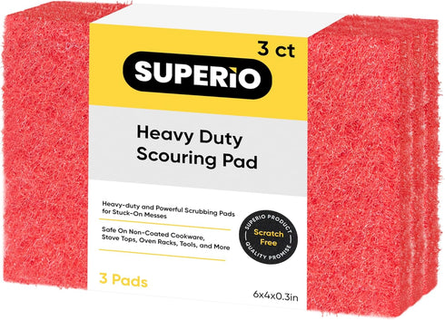 Scouring Pad Non-Scratching Scrubber Non-Scratch Cleaning Scrub Pads Heavy Duty Scouring Pad Reusable Kitchen Scrubbing Pad Pack of 3 Red, by Supe...