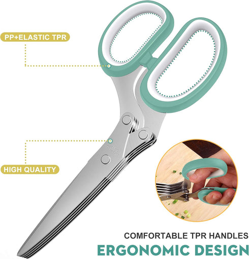Updated 2025 Herb Scissors Set - Cool Kitchen Gadgets for Cutting Fresh Garden Herbs - Herb Cutter Shears with 5 Blades and Cover, Sharp and Anti-...