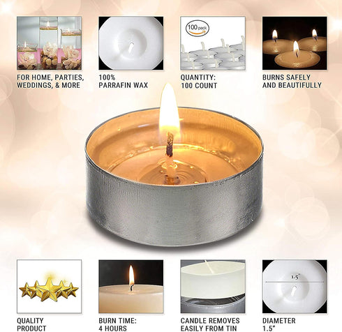 OHR CANDLES Tealight Candles - 100 Pack Bulk Tea Lights Candles - White Tealights Unscented - 4 Hour Burn Time...