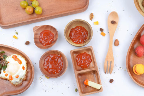 Mini Wooden Bowl Set of 4 (3.54" Diameter x 0.78" Height) for Condiments, Dip Sauce, Ketchup, Small Wood Bowl for Jam, little Prep, Olive (Round)...