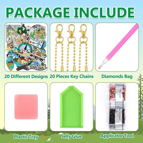 Siifert 20 Pcs Camping Diamond Painting Keychain Kits with Tools 5D DIY Diamond Art Pendants Cute Hanging Camping Drill Diamond Painting Key Chain...