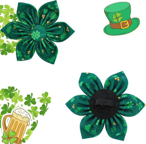 Elegant little tail St. Patrick's Day Dog Collar with Flower, Dog Collar Flowers Green Clover Girl Dog Collar Pet Gift Adjustable Dog Collar for X...