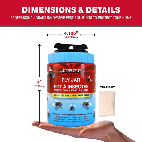 Catchmaster Reusable Fly Traps Outdoor Jar 2-Pack, Bug Catcher and Flying Insect Trap with Food-Based Lure for Pest Control, Pet Safe, Non Toxic B...