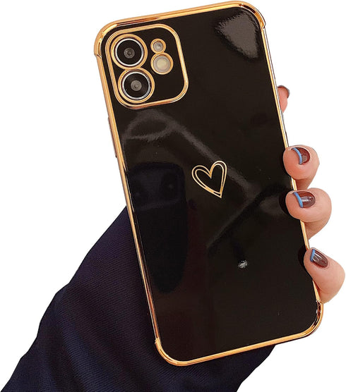 DEFBSC Electroplate Case for iPhone 11 Case with Gold Heart, Luxury Plating Edge Bumper Cute Case with Full Camera Lens Protection for Women Girls...