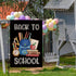 Back to School Garden Flag Pencil Book Alarm Clock Schoolbag Burlap Black Flag Double Sided First Day to School Outside Yard Lawn Decorations 12.5...