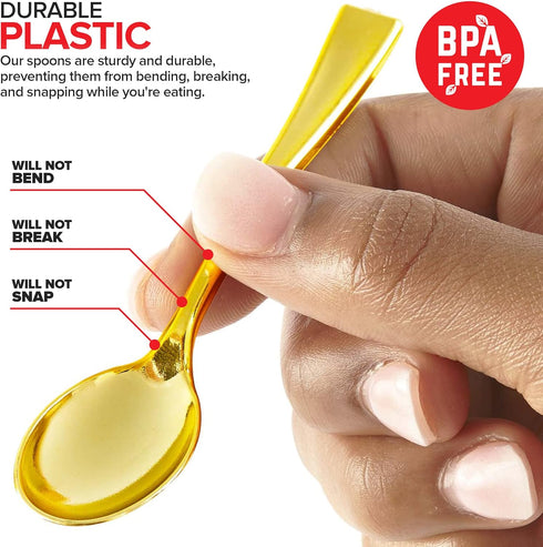 Gold Plastic Mini Spoons Disposable, 4 inch (80 Pack) Tasting Spoon, Dessert Mini spoon for Ice Cream Taster, Small Sample Desserts, Gelato Sampli...