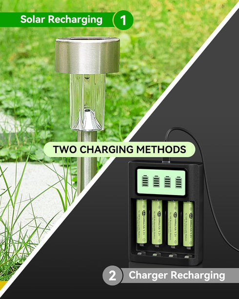 1.2v AAA Ni-MH Rechargeable Battery, Triple A 600mAh 1.2V Rechargeable Battery Pre-Charged, Low Self - Discharge for Outdoor Solar Lights, Solar P...