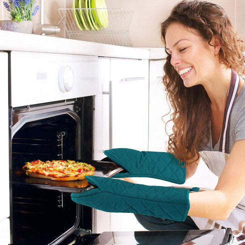 uxcell Canvas Oven Mitts, Heat Resistant Gloves Dutch Pot Holders, Non-Slip Grip, Cotton Inside Double Oven Gloves, with Hanging Loop, 1 Pair, Gre...