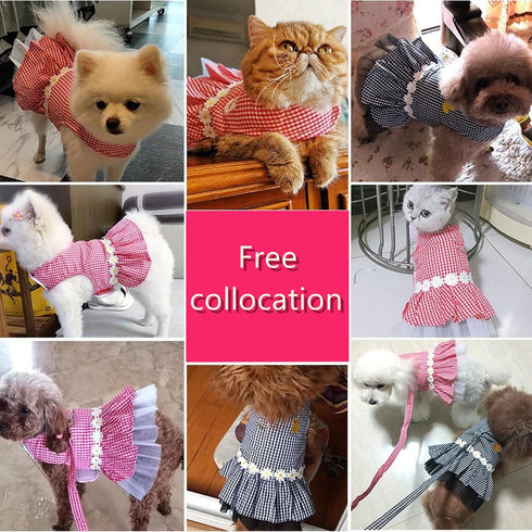 Outdoor Pet Clothes Dog Harness Dress Poodle Bichon Frise Pomeranian Schnauzer Dog Clothing Princess Costumes Pet Skirt Dropship (L,Pink)...