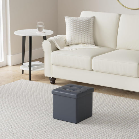 LotFancy Storage Ottoman, Foldable Foot Rest Stool, 13x12x12 Inches Small Leather Bench with Storage, Holds up to 260 lb, for Living Room, Bedroom...