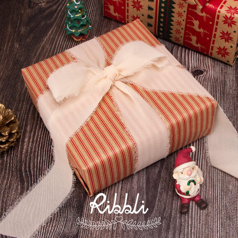 Ribbli 4 Rolls Nude Beige Chiffon Ribbon Set,Handmade Fringe Silk Ribbon,1.5 in x 5 Yd Per Roll,White/Ivory/Nude/Beige Ribbon for Wedding Invitati...