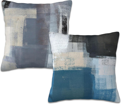 Throw Pillow Covers Abstract Art Painting Pillow Covers 18x18 Inchs Set of 2 Teal and Beige Throw Pillows Decorative Pillow Cases Cushion Covers f...