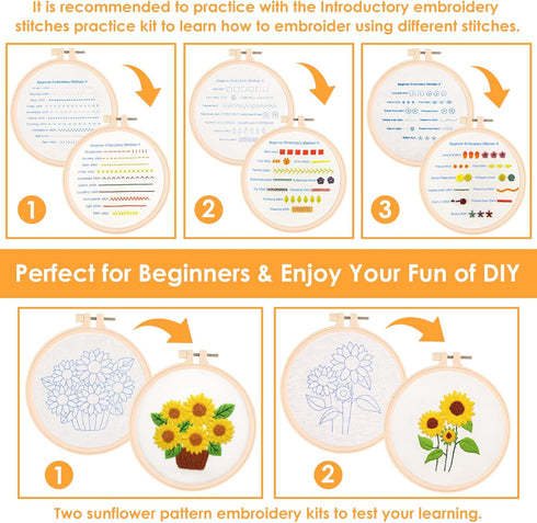 5 Set Embroidery Stitches Practice Kit,Embroidery Kit for Beginners with Embroidery Patterns,Beginner Embroidery Kit......