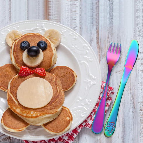 Kids Silverware, Poylim Stainless Steel Children Flatware Set, Toddler Utensils Set of 2, Rainbow...