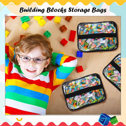 3 Packs Clear Toy Storage Bags, PVC Organizing Zippered Storage Bags for Toy, Waterproof Bags for Building Blocks, Board Games and Small Toys(Blac...