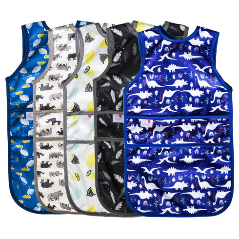 Joyo roy Mess Proof Baby Bibs for Eating Waterproof Toddler Bibs for Boys 2-4 Years Soft Machine Washable Sleeveless Baby Smock Bib Travel Reusabl...