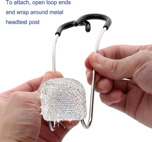 Universal Bling Car Seat Back Hook Headrest Hook Rhinestone Car Purse Accessories Metal Stainless Steel Hook Cute Car Seat Back Storage Hook for C...