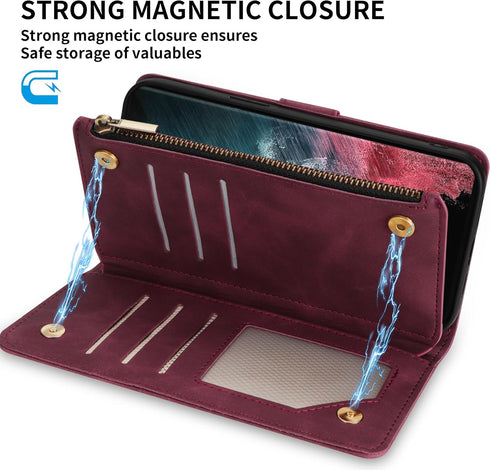 ZZXX Samsung Galaxy S22 Ultra Case Wallet with Card Slot Premium Soft PU Leather Zipper Flip Folio with Wrist Strap Kickstand Protective Cover for...