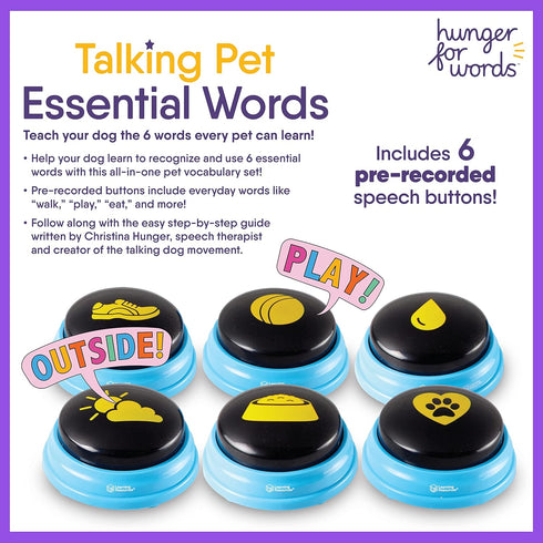 Hunger For Words Talking Pet Essential Words - 6 Piece Set Pre-Recorded Speech Buttons for Dogs, Dog Buttons for Communication...