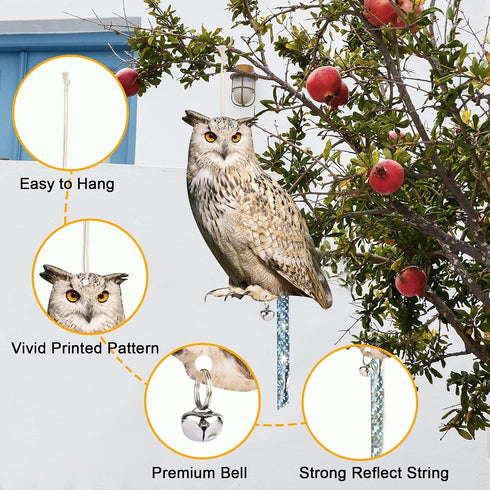Owl to Keep Birds Away, 3 Pack Bird Scare Owl Fake Owl, Reflective Hanging Bird Decoration, Effective Bird Control Device to Keep Birds Pigeon Woo...