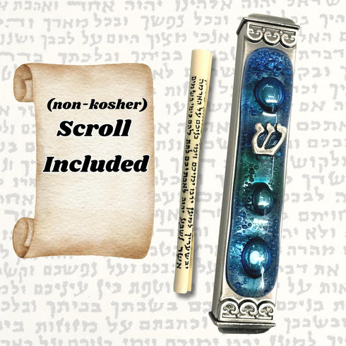 Tamara Baskin Art Glass Mediterranean Sea Mezuzah, Weatherproof Metal Case - Gift Box and Scroll Included - Handmade in the USA - Guaranteed for L...