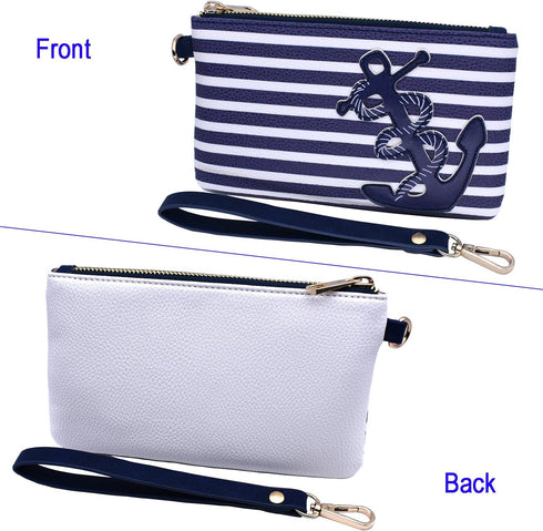 PU Nautical Anchor Purse, 8.5"x5.0" Wristlet Bag Zip Coin Pouch...