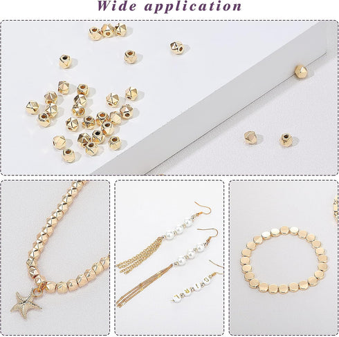 1800 Pieces Gold Beads for Jewelry Making Assorted Spacer Beads Rondelle Shape Cube Beads Tube Column Beads Flat Disc Loose Beads Round Ball Beads...