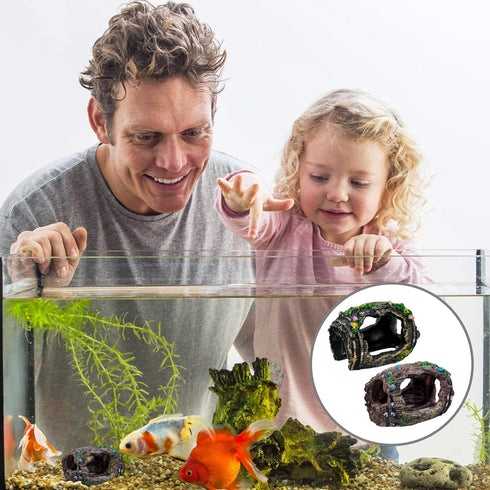 2 PCS Broken Barrel Aquarium Decorations, Caves Hide Hut Fish Tank Ornaments, Shipwreck Theme Landscaping Hideouts Accessories...