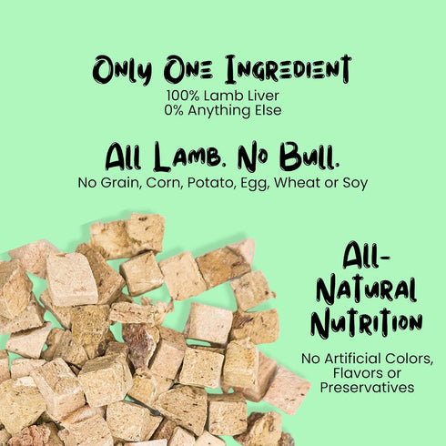 Freeze Dried Lamb Liver Treats for Cats & Dogs - Single Ingredient All Natural Grain-Free, High Protein, Made in USA - Perfect for Training, Toppe...