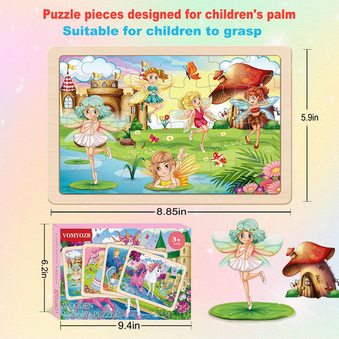 Wooden Puzzles for Kids Ages 4-6, 4 Packs 24 PCs Unicorn Mermaid Princess Fairy Jigsaw Puzzles, Preschool Educational Brain Teaser Toys for Girls ...