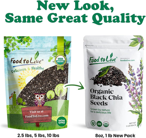 Food to Live - Organic Black Chia Seeds, 8 Ounces Non-GMO, Whole, Sproutable, Vegan, Kosher, Keto, Sirtfood, Bulk. Rich in Essential Fatty Acids, ...