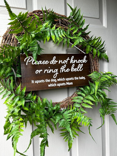 Baby sleeping sign for front door - Please do not knock or ring the bell, it upsets the dog, which upsets the baby, which upsets mom - No soliciti...