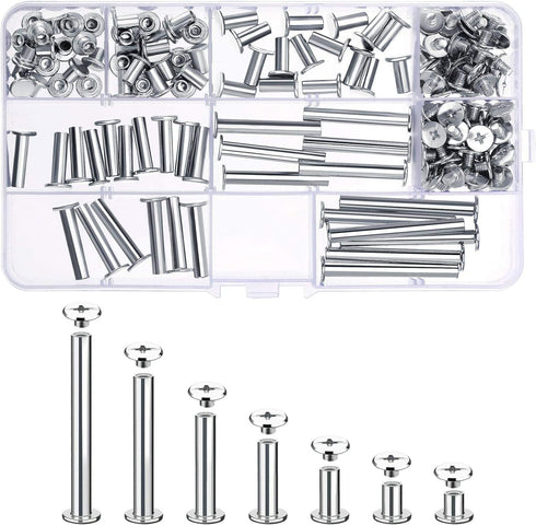 Pangda 80 Sets Chicago Screw Leather Rivets Assorted Kit Chicago Binding Screws 5 Sizes Metal Round Cross Head Stud Screw Post Nail Rivet Button f...