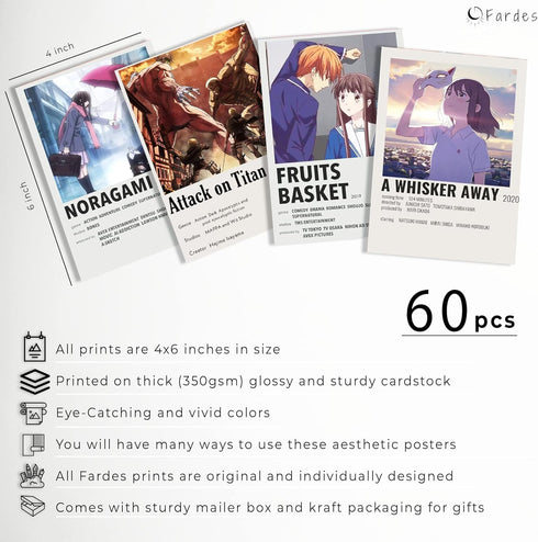 Anime Posters for Anime Room Decor, Anime Room Stuff for Bedroom, 60pcs Anime Wall Decor for Anime Wall Art, Cute Anime and Manga Wall Collage, Ae...