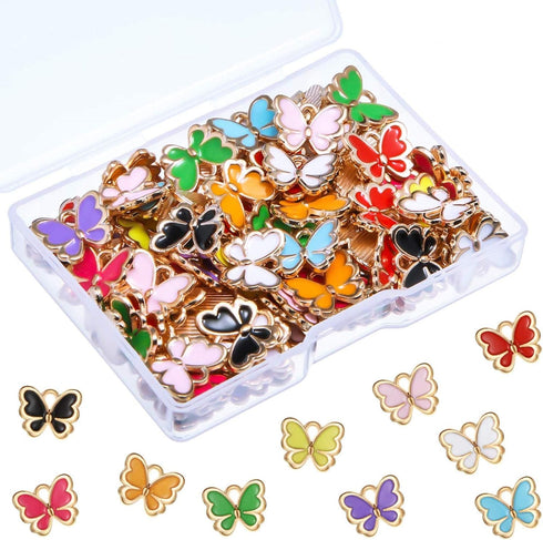 Hicarer 100 Pieces Colorful Butterfly Charms for Jewelry Making Butterfly Pendant Jewelry Butterfly Charm Alloy Butterfly Jewelry for Necklace Bra...