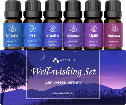 ASAKUKI Essential Oils, Essential Oil Blends Set for Diffusers, Humidifiers, Candle Making, Aromatherapy-Breathe, Uplift, Sensual, Rest, Unwind, B...