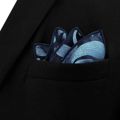 S&W SHLAX&WING Pocket Squares for Men Blue Steel Navy Paisley Silk...