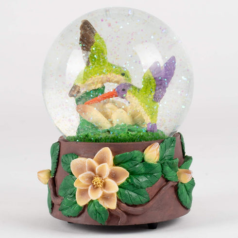 Elanze Designs Flitting Hummingbirds and Magnolia Flowers Tabletop Figurine 100MM Sturdy Wind Up Musical Glitter Water Snow Globe Plays Song Waltz...