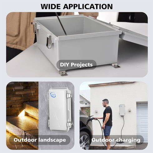 Waterproof Outdoor IP67 Junction Box (7.9"x3.9"x2.8") with Mounting Plate, Hinged Grey Cover and Wall Brackets - Weatherproof ABS Plastic Electric...