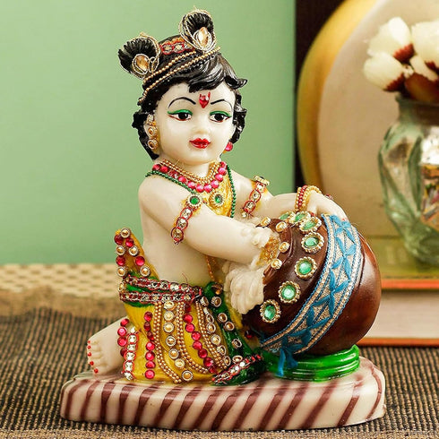 TIED RIBBONS 7” Krishna Statue - Handcrafted Resin Krishna Idol - Divine Baby Krishna Sculpture for Home Décor, Janmashtami Decoration...