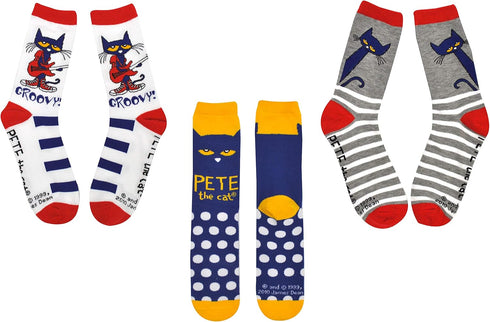 Pete the Cat Socks Gifts (Adult) (3 Pair) - (Women) Groovy Crew Socks - Fits Shoe Size: 4-10 (Ladies)...