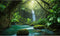 Waterfall Aquarium Background Tropical Jungle Lush Rainforest Terrarium Background Huge Trees Moss River Deep Mountain Forest Nature Reptile Habit...