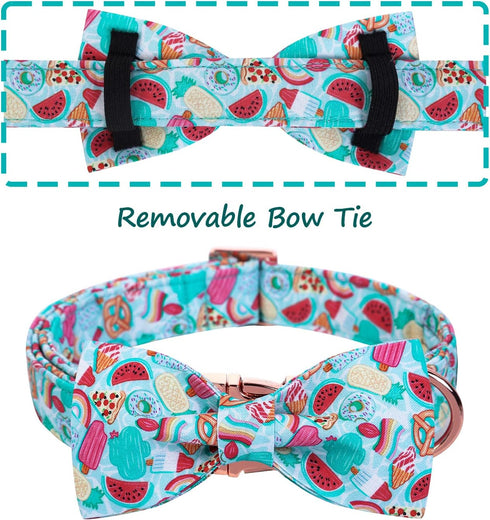 Maca Bates Summer Dog Collar with Fruit Icecream Print Bow Bowtie for Dogs Adjustable Breakaway Bow Tie Cute Puppy Collars Birthday Gift for Small...