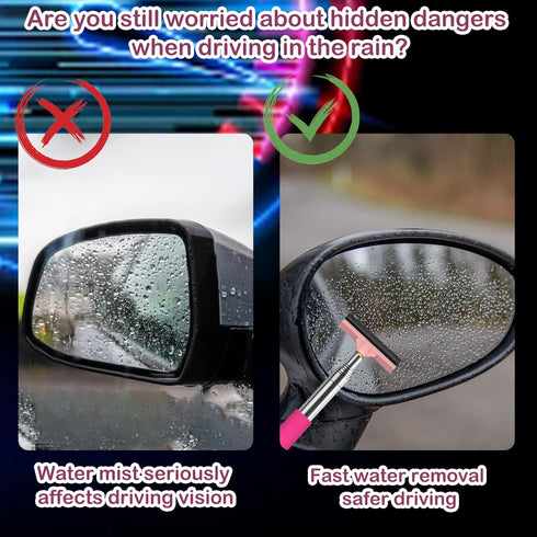 Car Rearview Mirror Wiper, Retractable Window Squeegee, Small Auto Squeegee Cleaner Water Side Mirror Wiper with Telescopic Long Handle, Snow Brus...