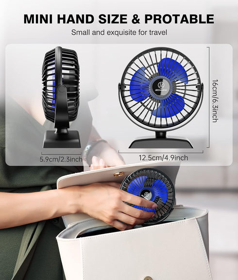 JZCreater USB Desk Fan, USB Fan Mini, 360 Rotation Desktop Fan with 3 Speed, Table Personal Cooling Fan, Quiet Mini Desk Fan, USB Powered, Small F...