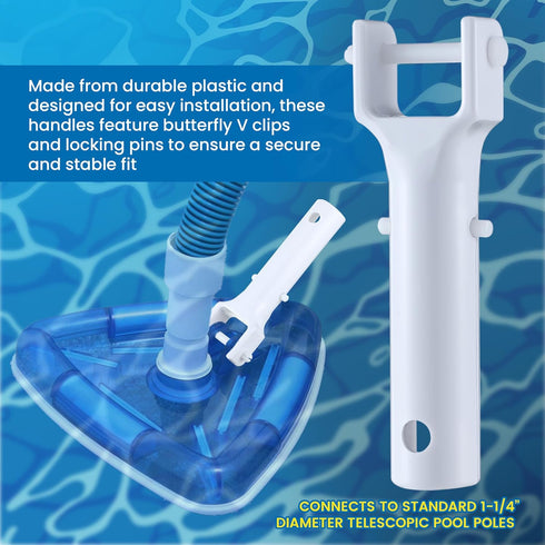 2 Pack Pool Vacuum Head Replacement Handles, Pool Brush Clip Plastic Handles with V Clips and Locking Pins for Pool Spa Vacuum Head and Standard 1...