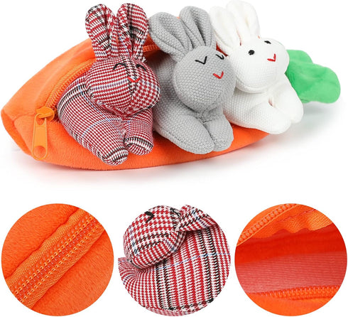 Hide and Seek Bunnies in Carrot Pouch Easter Bunny Stuffed Animal 3Pcs Rabbit Plush Doll in Zipper Purse Storage Bag Easter Gifts...