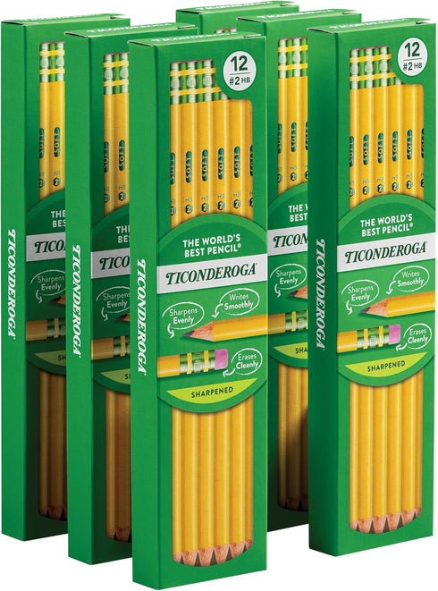 Ticonderoga Wood-Cased Pencils, Pre-Sharpened, 2 HB Soft, Yellow, 72 Count...