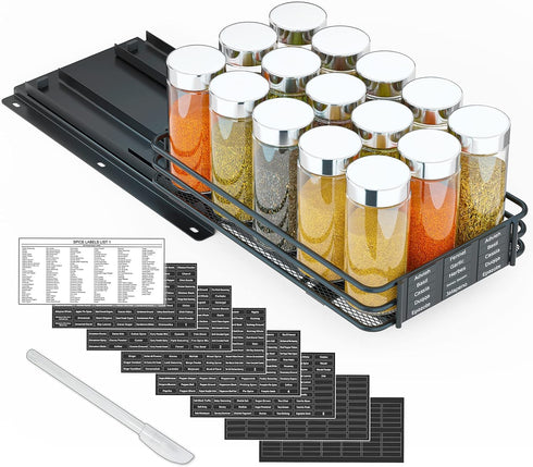 SpaceAid Pull Out Spice Rack Organizer for Cabinet, Heavy Duty Slide Out Seasoning Kitchen Organizer, Cabinet Organizer, with Labels and Chalk Mar...